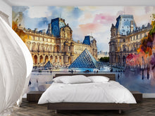 Load image into Gallery viewer, Paris Louvre Pyramid Wallpaper – Watercolor 3D Wall Mural for Bedroom Living Room Office – Stylish Bold Wall Decor Gift for Travel Lovers