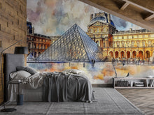 Load image into Gallery viewer, Paris Louvre Pyramid Wallpaper – Watercolor 3D Wall Mural for Living Room Bedroom Office – Bold Modern Stylish Wall Decor Gift for Travel