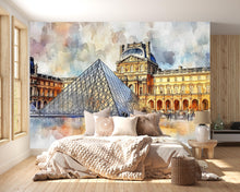 Load image into Gallery viewer, Paris Louvre Pyramid Wallpaper – Watercolor 3D Wall Mural for Living Room Bedroom Office – Bold Modern Stylish Wall Decor Gift for Travel