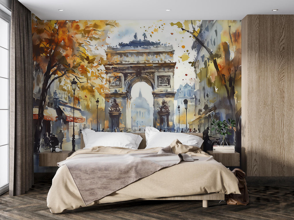 Paris Arc de Triumph Wallpaper – Watercolor 3D Wall Mural for Living Room Bedroom Office – Bold Stylish Wall Decor Gift for Travel Lovers