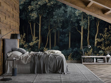 Load image into Gallery viewer, Dark Forest Wall Mural – Vintage Woodland Wallpaper, Moody Botanical Accent Wall for Living Room or Bedroom Vn847