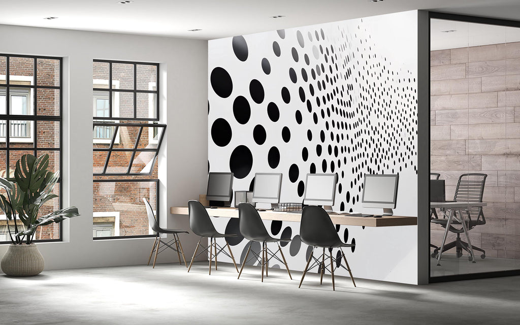 Black Dot Gradient Wall Mural – Modern Optical Illusion Wallpaper, Geometric Accent Wall for Office or Home Vn852