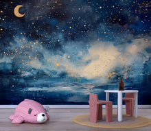 Load image into Gallery viewer, Night Sky Wall Mural – Moon and Stars Nursery Wallpaper, Dreamy Galaxy Accent Wall for Kids Room or Baby Nursery Vn854