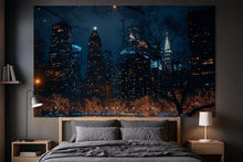 Load image into Gallery viewer, NYC Skyline Wall Mural – Night City Wallpaper with Lights for Bedroom Decor Vn895