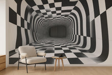 Load image into Gallery viewer, 3D Optical Illusion Wall Mural – Black White Tunnel Wallpaper Vn907