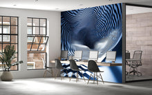 Load image into Gallery viewer, Blue White 3D Wave Wall Mural – Optical Illusion Abstract Wallpaper Vn910