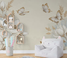 Load image into Gallery viewer, Butterfly and Flower Wallpaper Mural – Blush Pink Peonies, Gold Accents, Elegant Watercolor Wall Art for Girls Bedroom Nursery 883RS