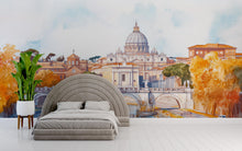 Load image into Gallery viewer, Rome St. Peter’s Basilica Wall Mural – Watercolor Vatican Bridge &amp; River Wallpaper Vn924