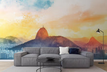 Load image into Gallery viewer, Rio de Janeiro Wallpaper – Watercolor 3D Wall Mural with Christ the Redeemer &amp; Sugarloaf Mountain – Bold Modern Stylish Wall Decor