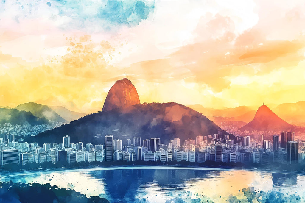 Rio de Janeiro Wallpaper – Watercolor 3D Wall Mural with Christ the Redeemer & Sugarloaf Mountain – Bold Modern Stylish Wall Decor