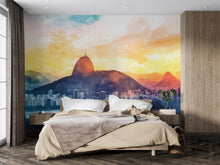Load image into Gallery viewer, Rio de Janeiro Wallpaper – Watercolor 3D Wall Mural with Christ the Redeemer &amp; Sugarloaf Mountain – Bold Modern Stylish Wall Decor