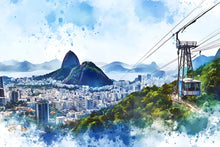 Load image into Gallery viewer, Rio de Janeiro Wallpaper – Watercolor 3D Wall Mural with Sugarloaf Mountain &amp; Cable Car – Bold Modern Stylish Wall Decor Gift for Travel