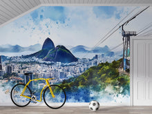 Load image into Gallery viewer, Rio de Janeiro Wallpaper – Watercolor 3D Wall Mural with Sugarloaf Mountain &amp; Cable Car – Bold Modern Stylish Wall Decor Gift for Travel