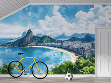 Load image into Gallery viewer, Rio de Janeiro Copacabana Beach Wallpaper – Watercolor 3D Wall Mural of Brazil Coastline Skyline – Bold Modern Stylish Wall Decor Gift