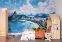 Load image into Gallery viewer, Rio de Janeiro Copacabana Beach Wallpaper – Watercolor 3D Wall Mural of Brazil Coastline Skyline – Bold Modern Stylish Wall Decor Gift