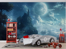 Load image into Gallery viewer, Moonlit Fantasy Castle Wallpaper – 3D Wall Mural For Kids Room, Boys Bedroom Decor, Magical Night Sky Wall Art, Dreamy Nursery Wallpaper