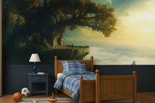 Load image into Gallery viewer, Fantasy Cliff Castle 3D Wallpaper Mural | Magical Tree Over Clouds Wall Art | Boys Girls Bedroom Decor | Enchanted Scenic Wall Covering