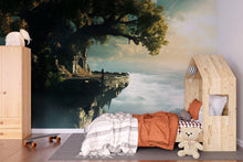 Load image into Gallery viewer, Fantasy Cliff Castle 3D Wallpaper Mural | Magical Tree Over Clouds Wall Art | Boys Girls Bedroom Decor | Enchanted Scenic Wall Covering