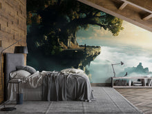 Load image into Gallery viewer, Fantasy Cliff Castle 3D Wallpaper Mural | Magical Tree Over Clouds Wall Art | Boys Girls Bedroom Decor | Enchanted Scenic Wall Covering