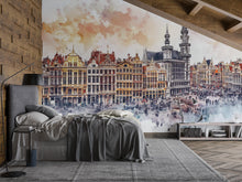 Load image into Gallery viewer, Brussels Grand Place Wallpaper – Watercolor 3D Wall Mural of Historic European City Square – Bold Modern Stylish Wall Decor Gift