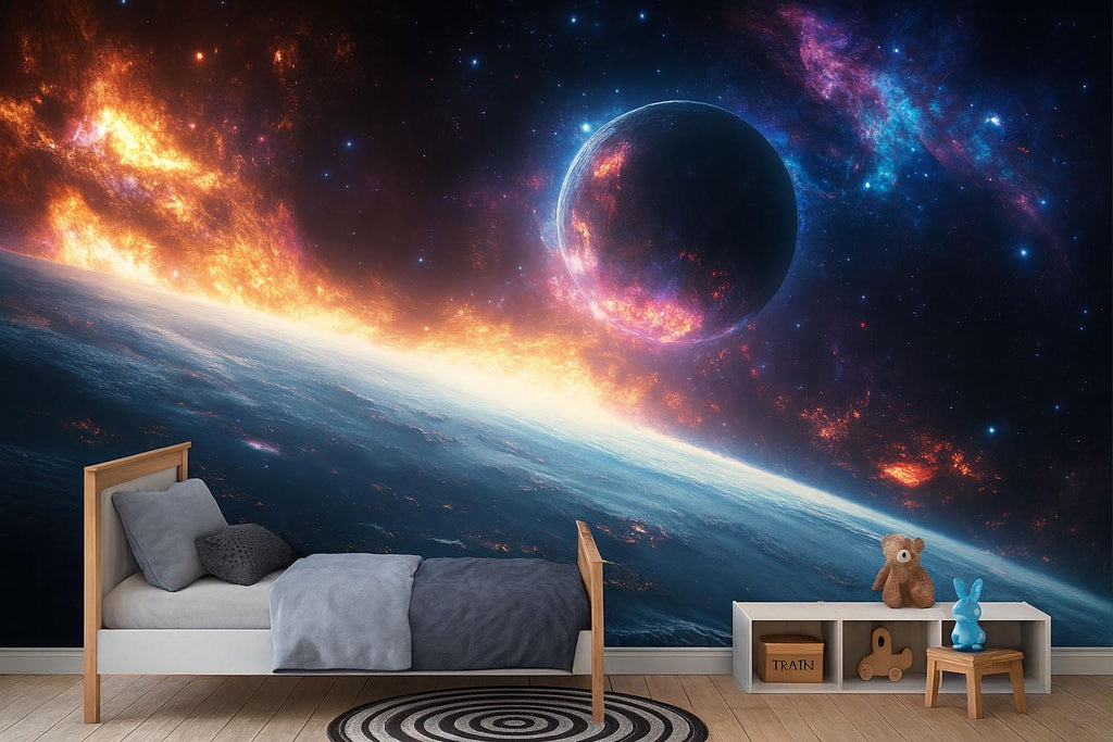3D Galaxy Planet Wallpaper For Bedroom Or Living Room | Cosmic Wall Mural Space Decor | Modern Bold Kids Room Wall Art | Stylish Gift