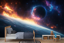 Load image into Gallery viewer, 3D Galaxy Planet Wallpaper For Bedroom Or Living Room | Cosmic Wall Mural Space Decor | Modern Bold Kids Room Wall Art | Stylish Gift