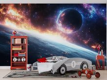 Load image into Gallery viewer, 3D Galaxy Planet Wallpaper For Bedroom Or Living Room | Cosmic Wall Mural Space Decor | Modern Bold Kids Room Wall Art | Stylish Gift