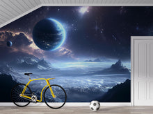 Load image into Gallery viewer, Galaxy Planet 3D Wallpaper For Kids Room | Outer Space Wall Mural | Modern Boys Bedroom Decor | Stylish Cosmic Wall Art | Astronomy Gift