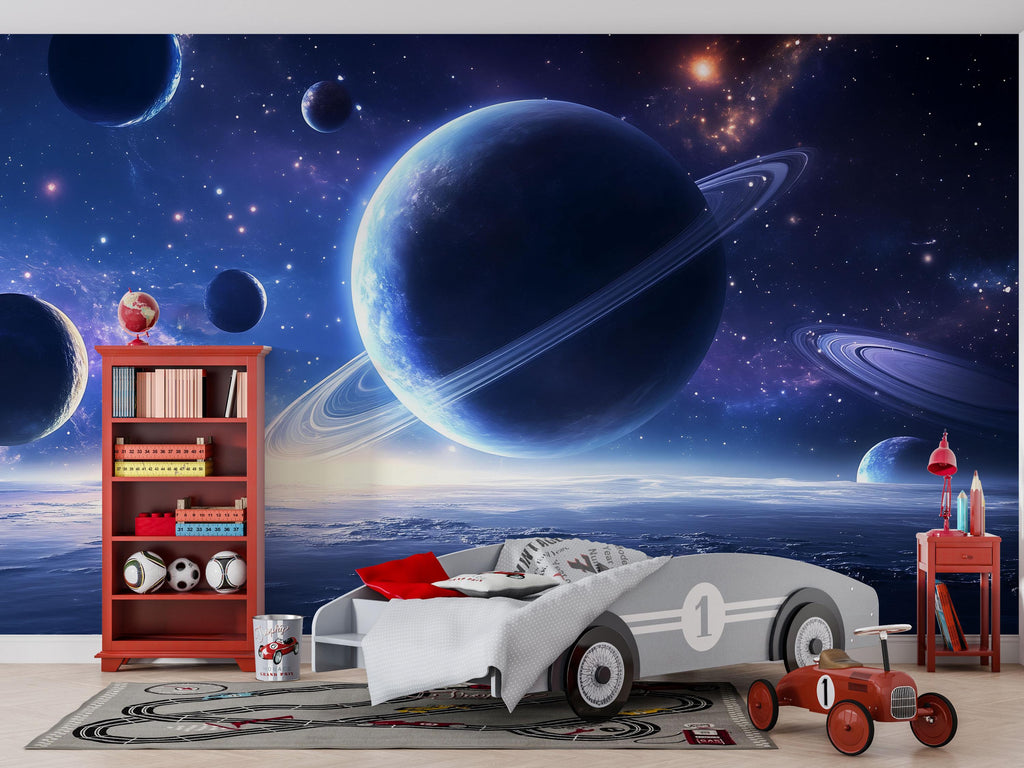 3D Space Planets Wallpaper For Bedroom Living Room Kids Room | Modern Galaxy Wall Mural Bold Stylish Wall Decor | Outer Space Astronomy Gift