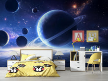 Load image into Gallery viewer, 3D Space Planets Wallpaper For Bedroom Living Room Kids Room | Modern Galaxy Wall Mural Bold Stylish Wall Decor | Outer Space Astronomy Gift