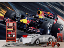 Load image into Gallery viewer, Formula 1 Racing Car 3D Wallpaper For Boys Bedroom | Sports Car Wall Mural | Formula 1 Racing Car Wallpaper | Modern Bold Stylish Wall Decor