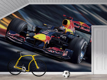 Load image into Gallery viewer, Formula 1 Racing Car 3D Wallpaper For Boys Bedroom | Sports Car Wall Mural | Formula 1 Racing Car Wallpaper | Modern Bold Stylish Wall Decor