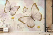 Load image into Gallery viewer, Butterfly and Flower Wallpaper Mural – Blush Pink Peonies, Gold Accents, Elegant Watercolor Wall Art for Girls Bedroom Nursery 885RS