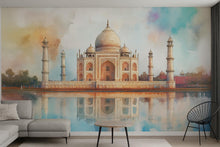 Load image into Gallery viewer, Taj Mahal Wallpaper – Watercolor 3D Wall Mural with Iconic Indian Landmark and Reflection – Bold Modern Stylish Wall Decor Gift