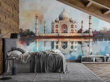 Load image into Gallery viewer, Taj Mahal Wallpaper – Watercolor 3D Wall Mural with Iconic Indian Landmark and Reflection – Bold Modern Stylish Wall Decor Gift