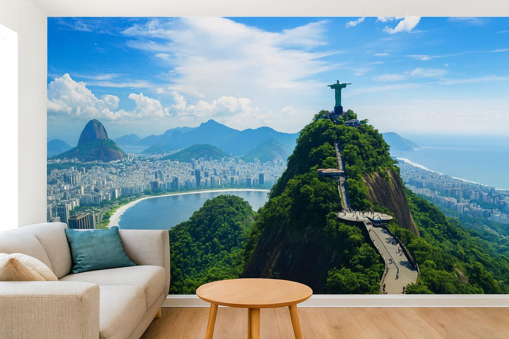 Rio de Janeiro Christ the Redeemer Wallpaper – 3D Wall Mural with City Skyline and Bay View – Bold Modern Stylish Wall Decor Gift