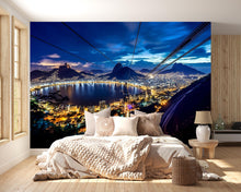 Load image into Gallery viewer, Rio de Janeiro Night Skyline Wallpaper – 3D Wall Mural with Sugarloaf Cable Car &amp; City Lights – Bold Modern Stylish Wall Decor Gift