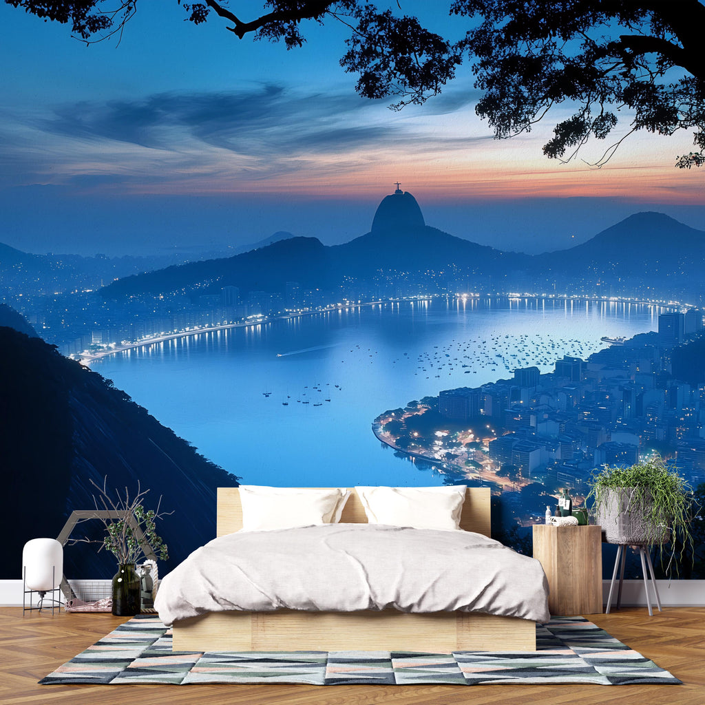 Rio de Janeiro Evening Wallpaper – 3D Wall Mural with Sugarloaf Mountain Skyline & Bay View – Bold Modern Stylish Wall Decor Gift