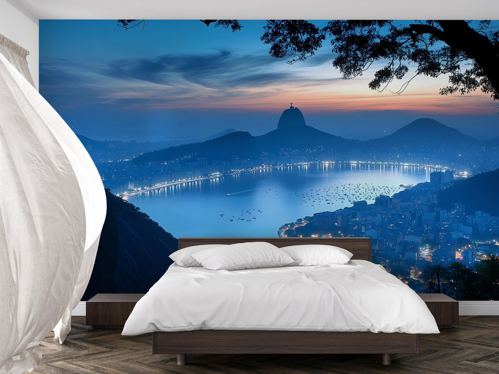 Rio de Janeiro Evening Wallpaper – 3D Wall Mural with Sugarloaf Mountain Skyline & Bay View – Bold Modern Stylish Wall Decor Gift