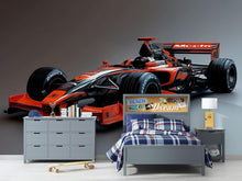 Load image into Gallery viewer, Formula 1 Racing Car 3D Wallpaper Mural – Modern Bold Wall Decor for Kids Room, Boys Bedroom, Playroom, Stylish Motorsport Gift, Removable