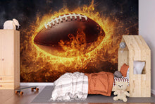 Load image into Gallery viewer, Flaming Football 3D Wallpaper Sports Wall Mural | Modern Bold Wall Decor for Game Room, Boys Bedroom, Teen Room, Sports Fan Gift, Stylish