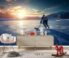 Load image into Gallery viewer, Ice Hockey Wall Mural Wallpaper | 3D Sports Room Decor | Boys Bedroom Hockey Rink Wall Art | Modern Bold Wallpaper Gift for Hockey Fans