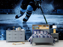 Load image into Gallery viewer, Hockey Wall Mural 3D Wallpaper | Ice Hockey Player Wall Art | Boys Room Sports Decor | Modern Bold Wall Decoration | Gift For Athletes