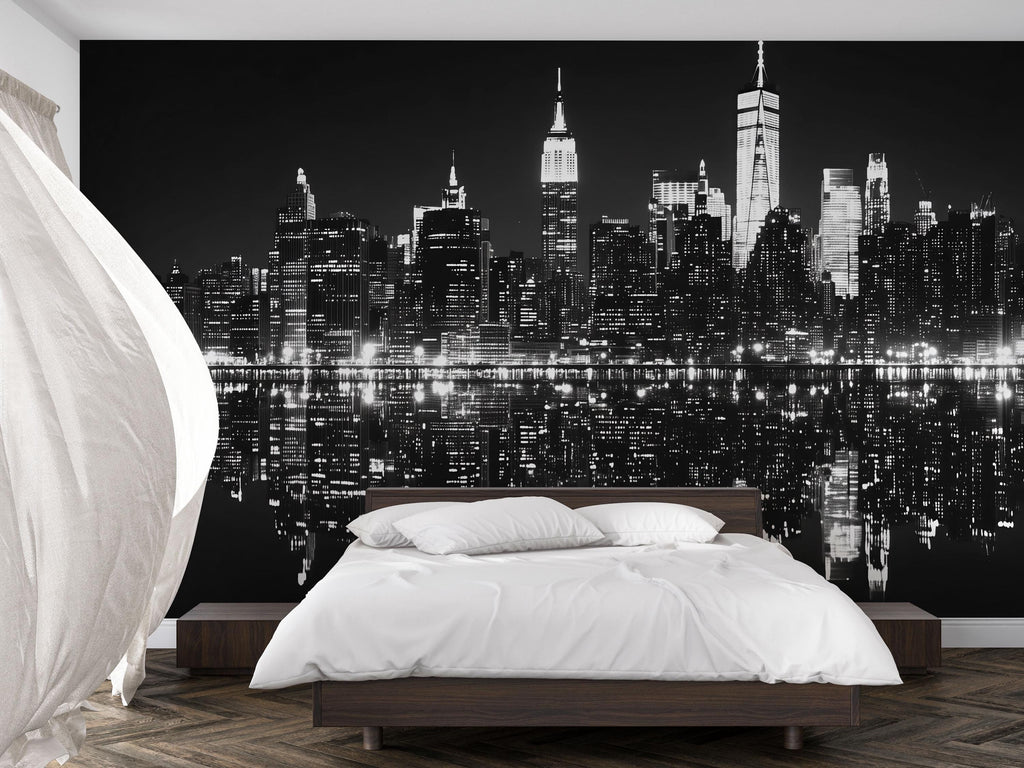 Black And White New York City Skyline Wallpaper – Modern 3D Wall Mural For Living Room, Bedroom, Office, Stylish Urban Wall Decor