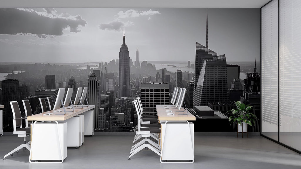 Black And White New York City Skyline Wallpaper – Modern Office Wall Mural, 3D Cityscape Wall Decor, Empire State Building Urban City Wall