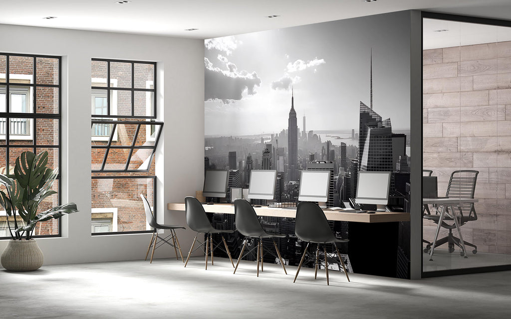 Black And White New York City Skyline Wallpaper – Modern Office Wall Mural, 3D Cityscape Wall Decor, Empire State Building Urban City Wall