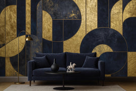 Luxury Geometric Gold and Navy Wallpaper – Modern Art Deco 3D Wall Mural Stylish Bold Room Decor Elegant Gift for Living Room Bedroom