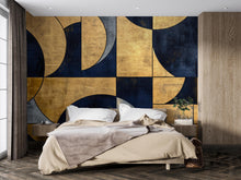Load image into Gallery viewer, Luxury Geometric Gold and Navy Wallpaper – Modern Art Deco 3D Wall Mural Bold Stylish Bedroom Living Room Decor Elegant Gift Holiday