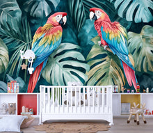 Load image into Gallery viewer, Tropical Parrot Jungle Wallpaper – Bold Colorful 3D Wall Mural Exotic Macaw Bird Nursery Kids Room Living Room Stylish Wall Décor Holiday
