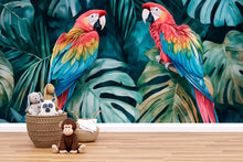 Load image into Gallery viewer, Tropical Parrot Jungle Wallpaper – Bold Colorful 3D Wall Mural Exotic Macaw Bird Nursery Kids Room Living Room Stylish Wall Décor Holiday